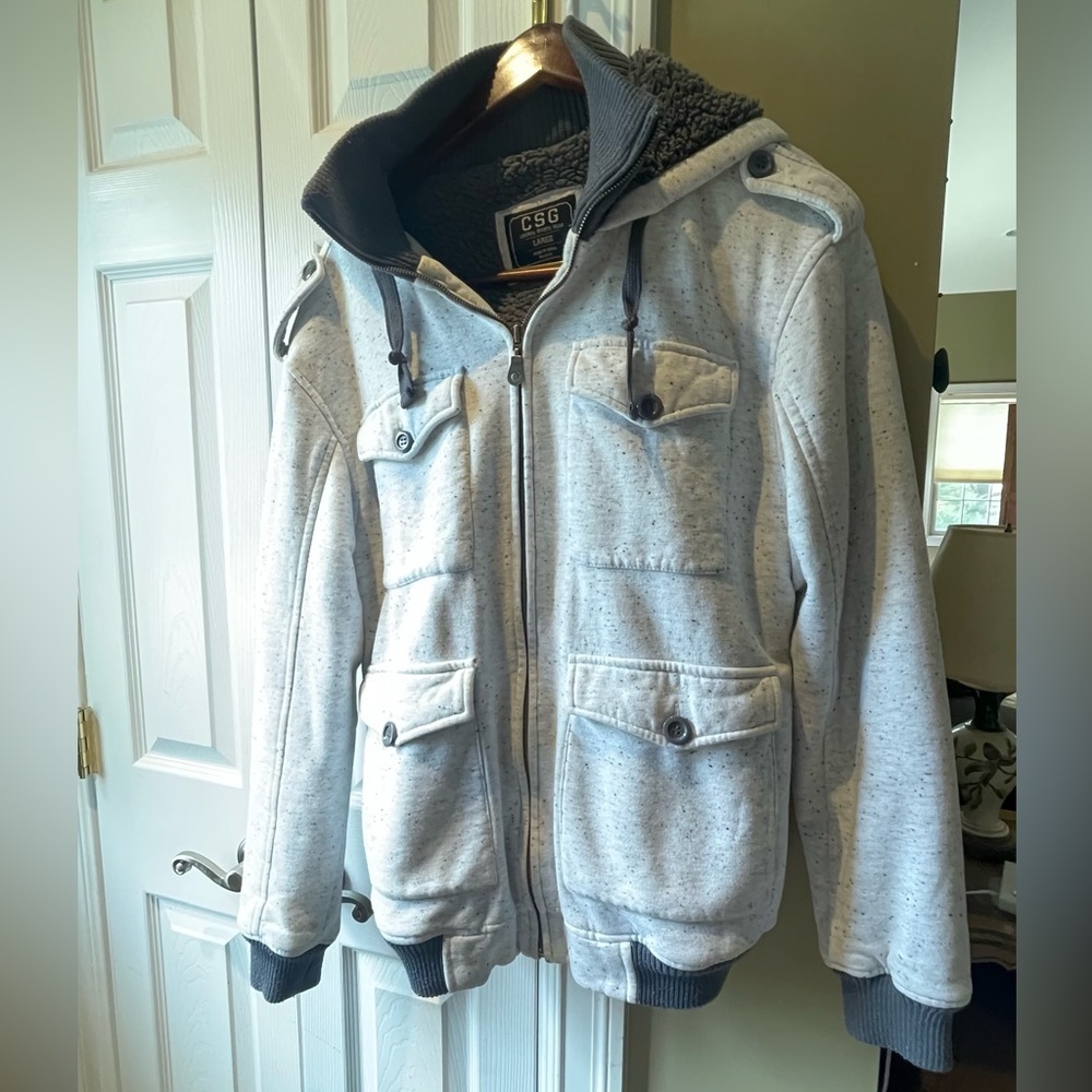 Men's CSG White/Gray speckled Cotton Hoodie Jacket